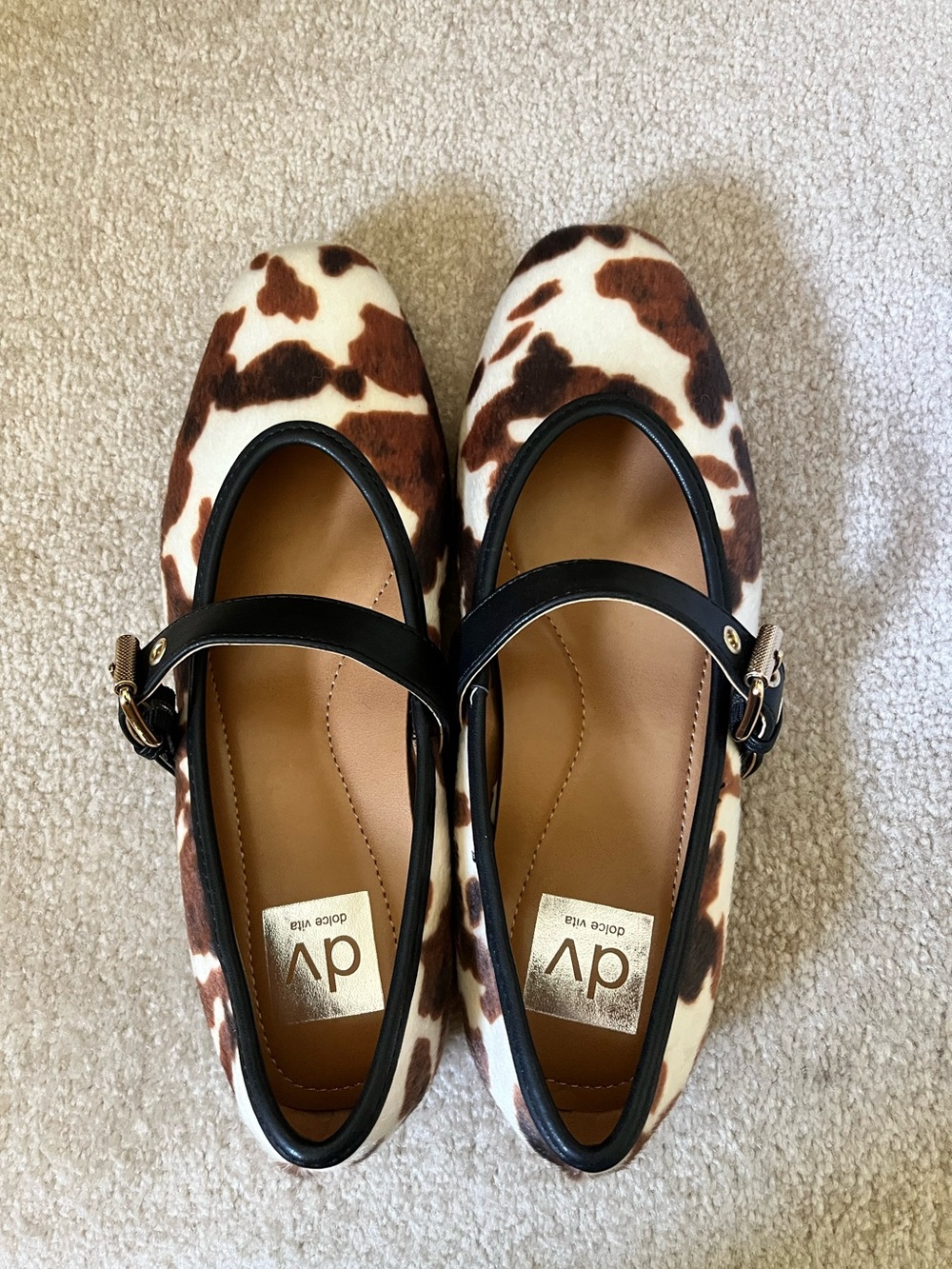 DV by Dolce Vita Brown and White Cow Print Mary Jane Flats